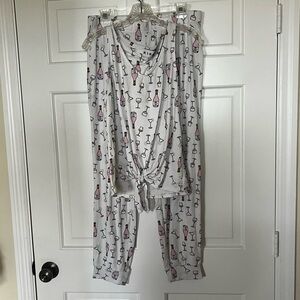 KIKIT Women’s Size L‎ Wine Bottles Lime Glasses Champagne Printed Pajama PJs Set